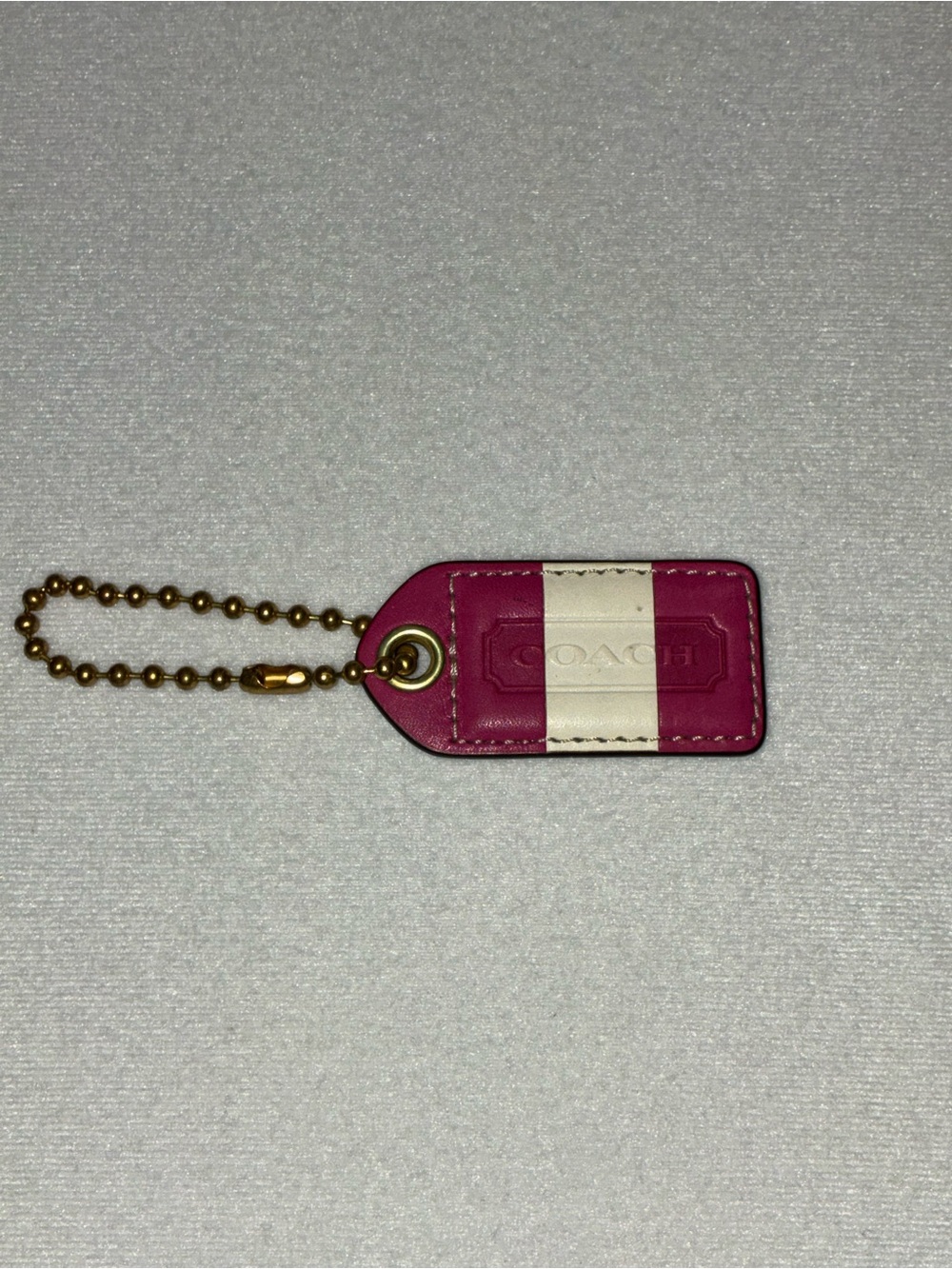 Coach Pink and White Leather Tag Keychain with Gold Chain Hampton/Poppy repl